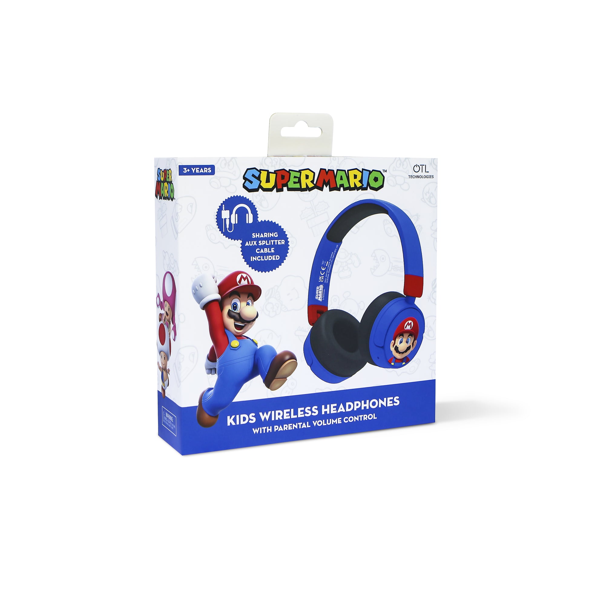 OTL Technologies OTL Super Mario V2 – Gaming-Headset (On-Ear) – Bluetooth 5.1 – für Kinder, Blau/Rot – bis 24 h