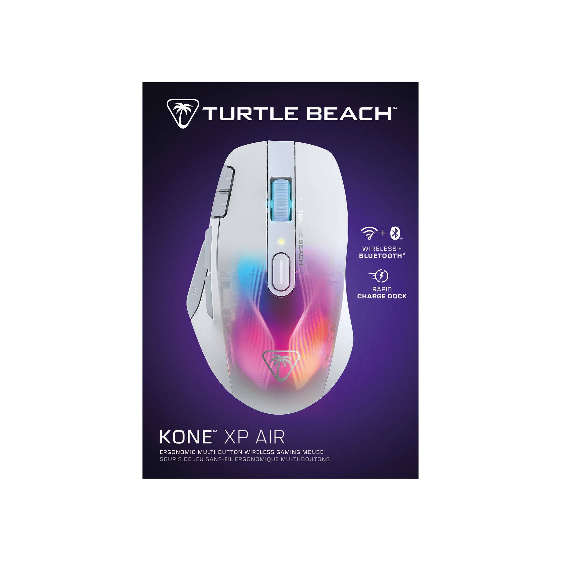 Turtle Beach Kone XP Air Gaming-Maus – kabellos, 10 Tasten, für Rechtshänder, RGB-Beleuchtung, weiss