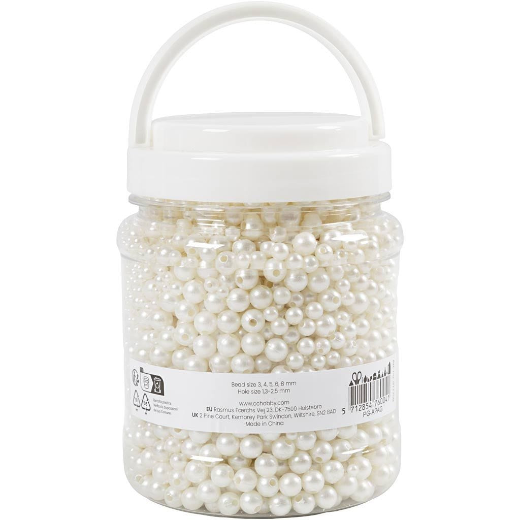 Creativ Company Perlenset, Wachs (Bienenwachs) – Perlweiss – Ø 8 mm, Loch 1,3 mm – 5000 Stk.