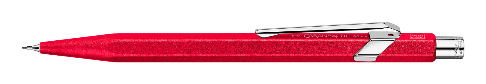 Caran d-Ache 849 Colormat-X Druckbleistift – 0,7 mm – Aluminium – Rot – mit Radierer – 1er-Pack