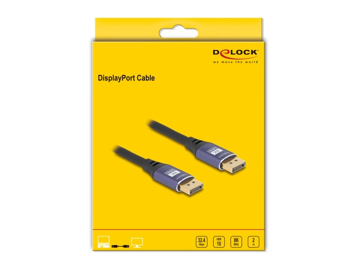DeLOCK DisplayPort Kabel DP 1.4 8K 60 Hz – 2 m – Schwarz/Flieder