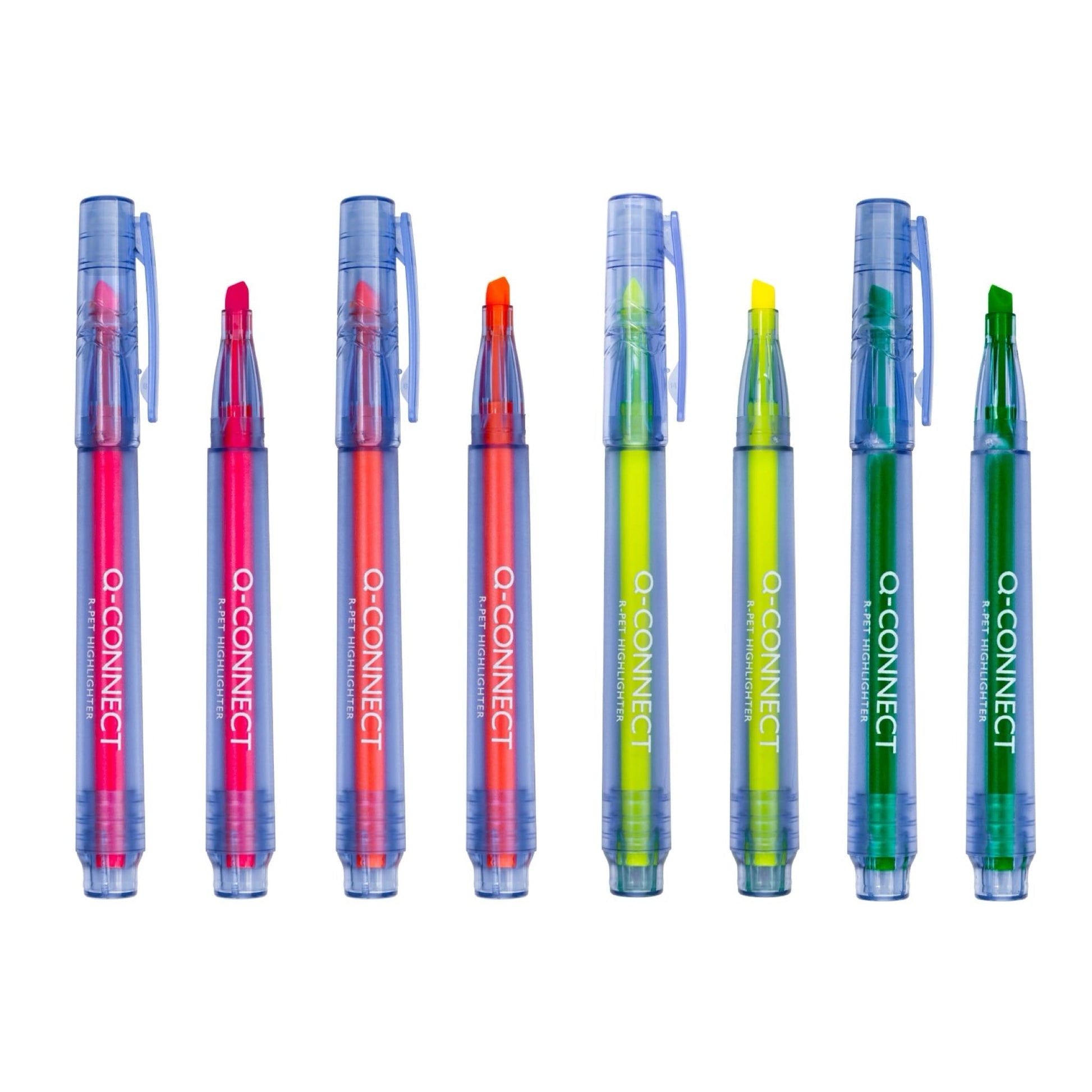 Q-CONNECT Eco PET Textmarker Set 4 Farben – Keilspitze, 1–5,2 mm, GRS