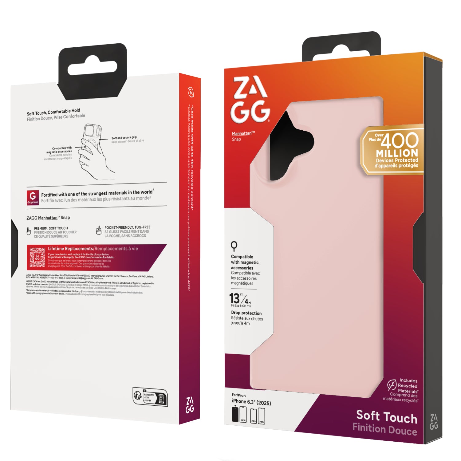 ZAGG Manhattan Snap Backcover – für Apple iPhone 17, MagSafe, Graphen+Silikon, Pink, bis 4 m Sturzsicher