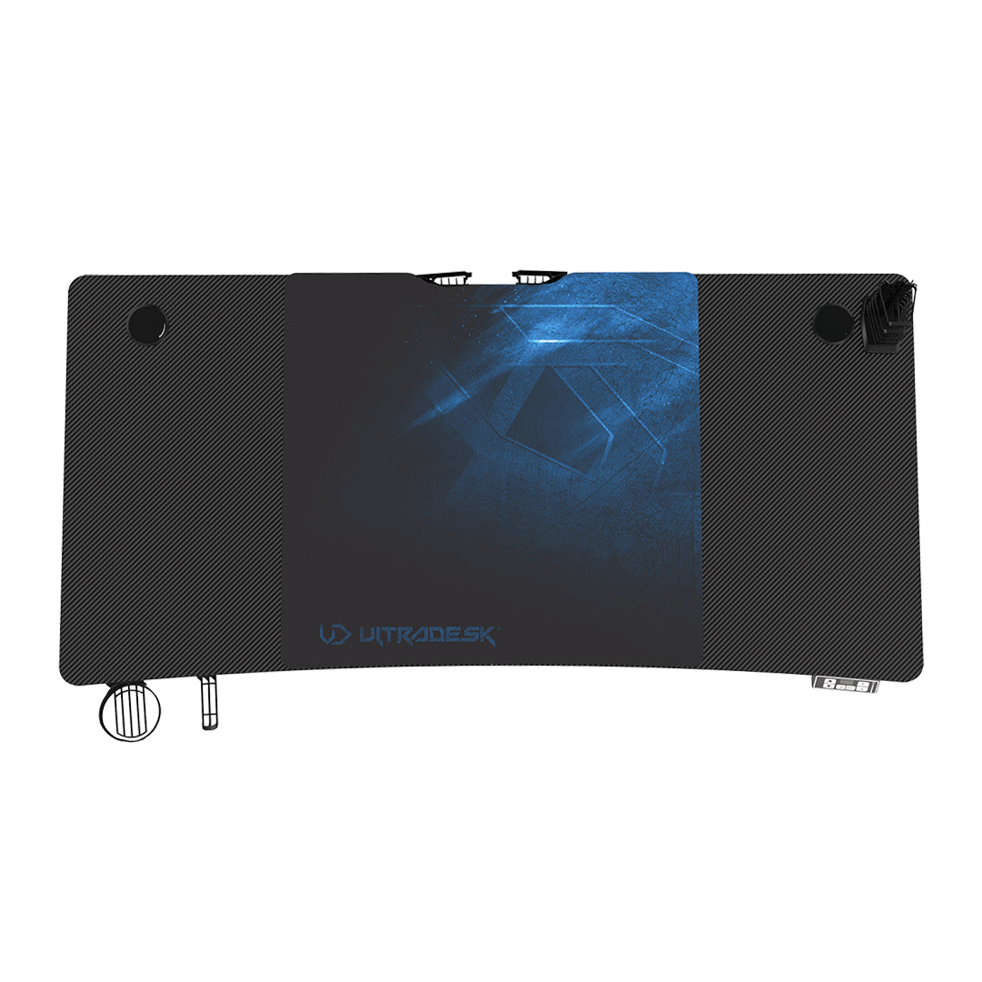 Ultradesk Level V2 Gaming-Tisch – 140 × 68 cm, höhenverstellbar, schwarz/blau, Stahl