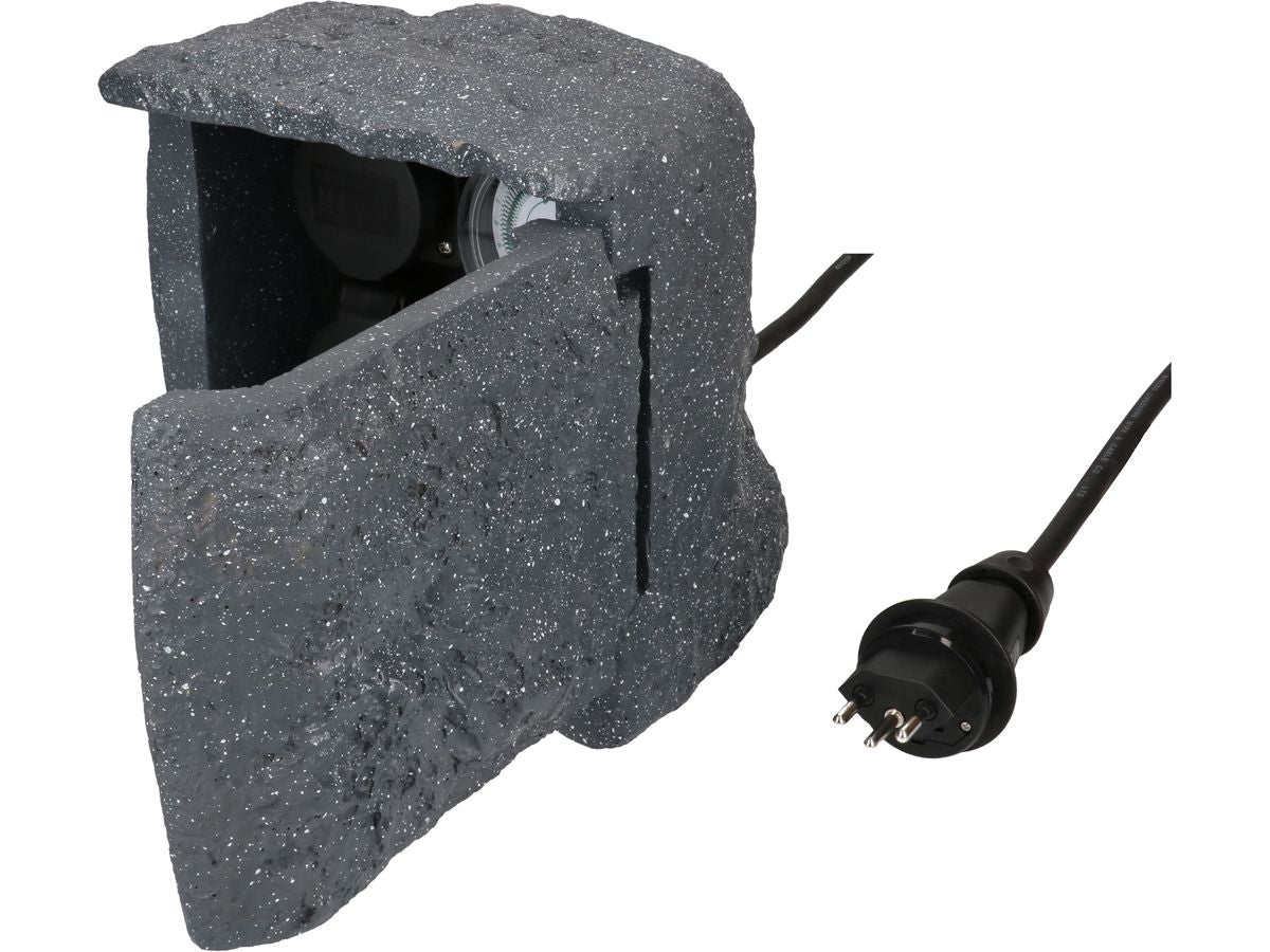 Max Hauri AG Max Hauri Gartenstromverteiler, 2×T13, IP55, 1,4 m, Zeitschaltuhr, Flip-Top-Deckel – Anthrazit