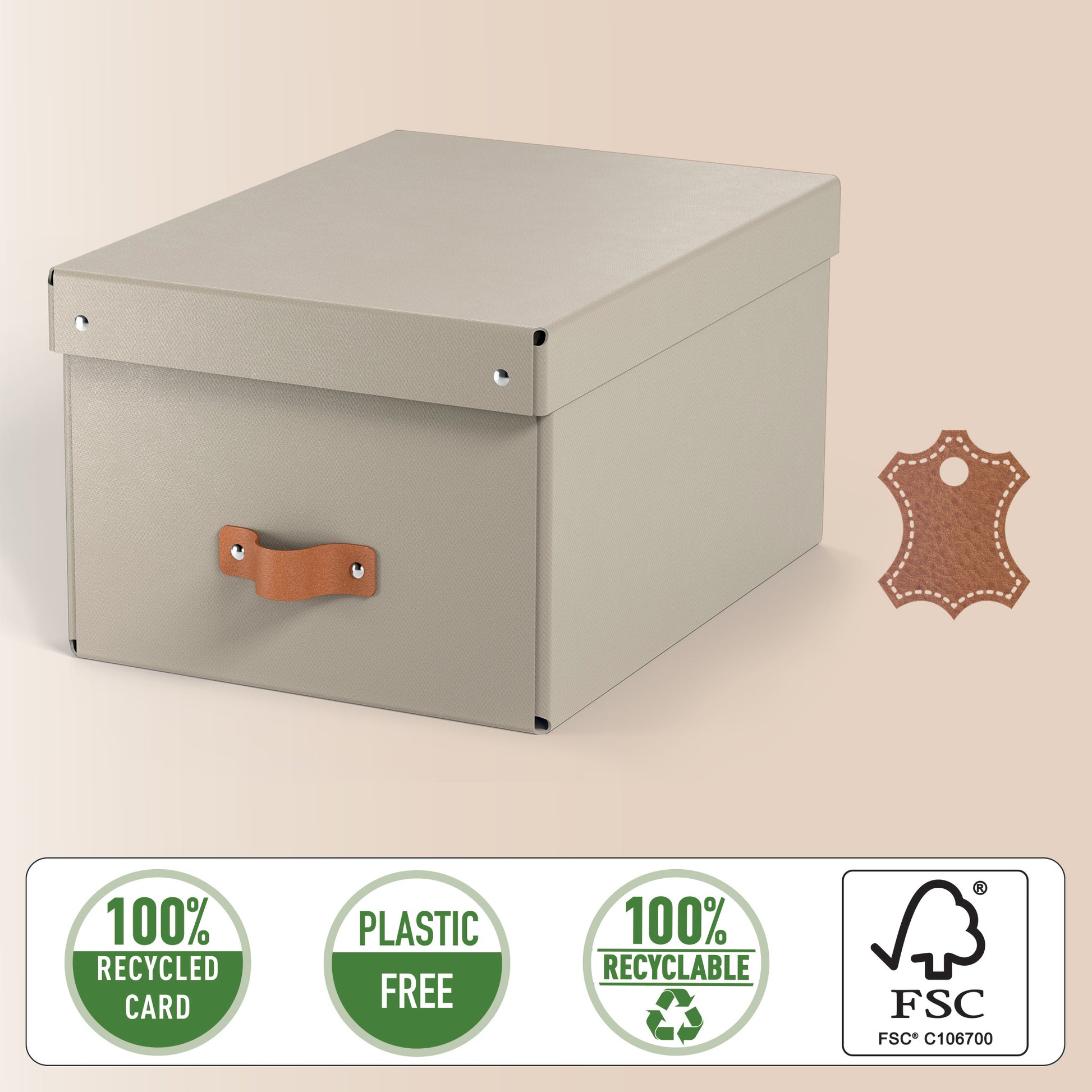 Leitz Aufbewahrungsbox 17 l – mit Klappdeckel, mit Tragegriff, 265 × 200 × 355 mm, Sand, Karton, 2er Pack