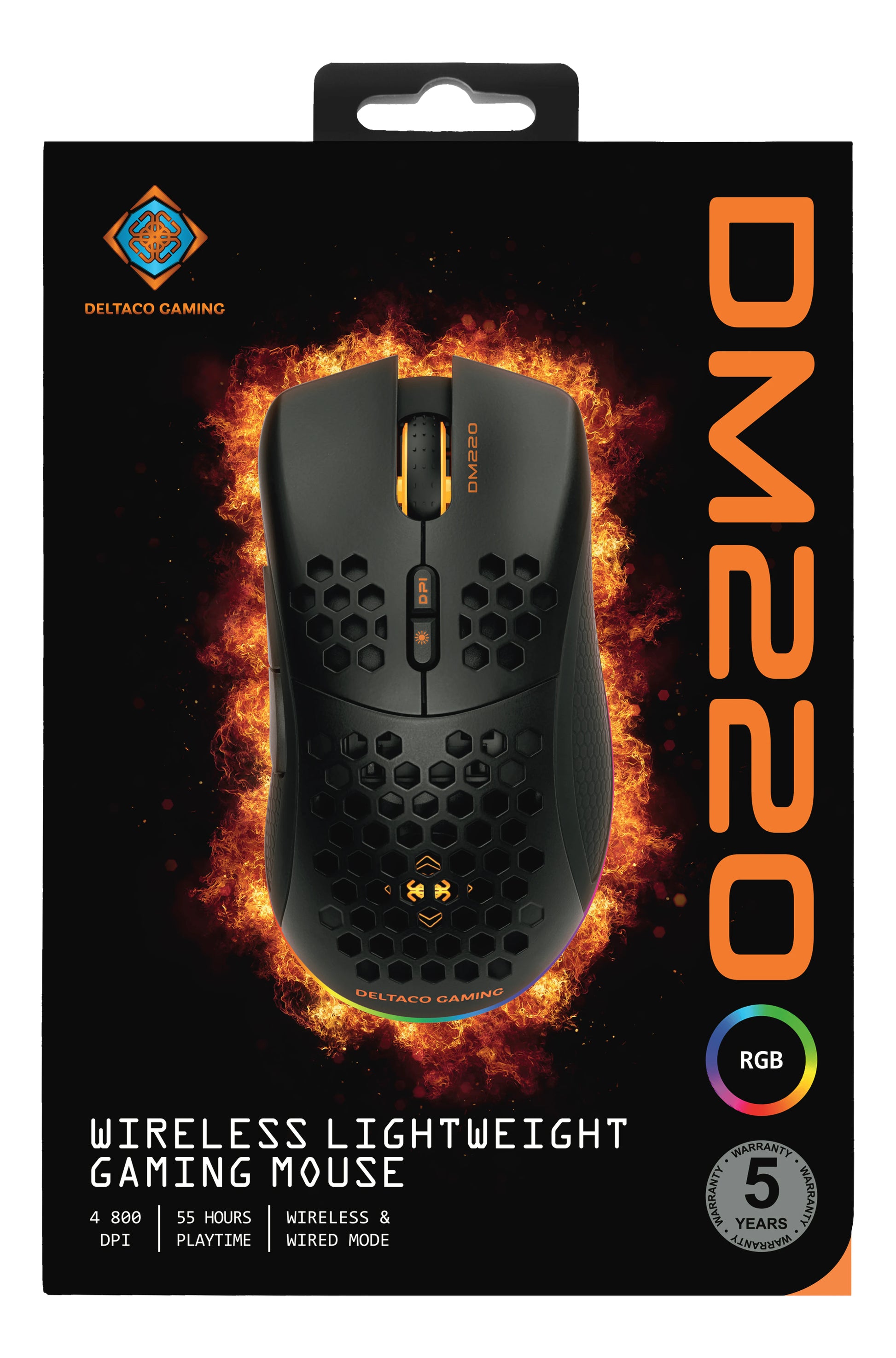 Deltaco Gaming DM220 – Gaming-Maus – Kabellos (Bluetooth/2,4 GHz), RGB-Beleuchtung, rechts, Schwarz