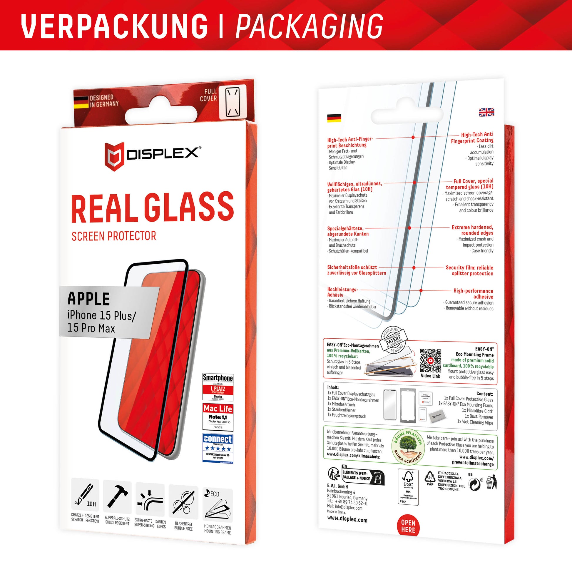 E.V.I. Backcover – für Apple iPhone 15 Plus/15 Pro Max – Echtglas