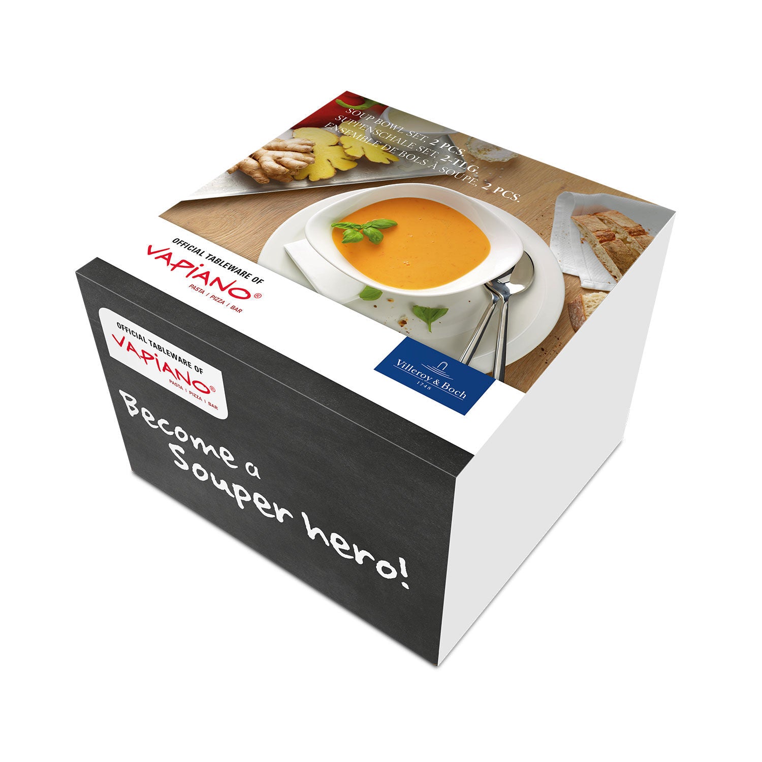 Villeroy & Boch Suppenschale Vapiano – 2er Set, 414 ml, 15,6 × 18,0 × 9,1 cm, Porzellan, spülmaschinenfest