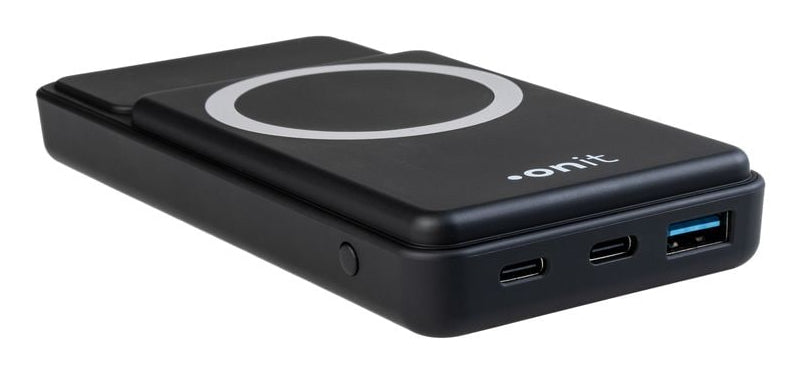 ONIT Powerbank 10000 mAh, PD 20 W, Kabelloses Laden, Solarpanel 10,8 W, Schwarz
