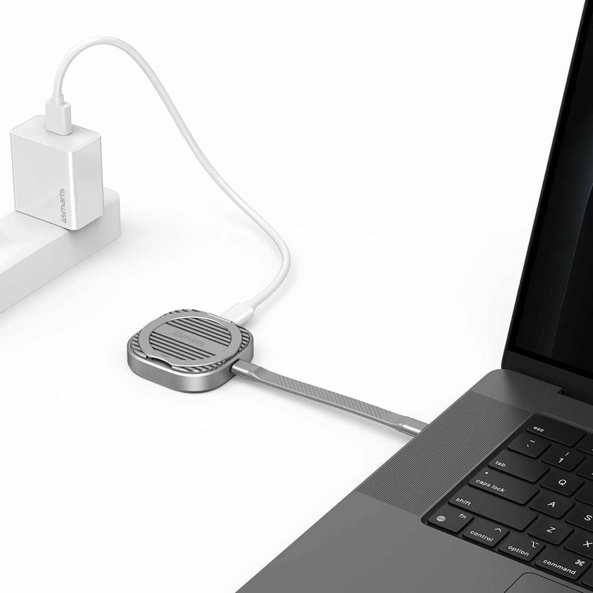 4smarts SSD-Gehäuse – MagSafe, Kickstand, M.2, 2 TB, USB-C 10 Gbit/s – für Android/iOS – Aluminium, Grau