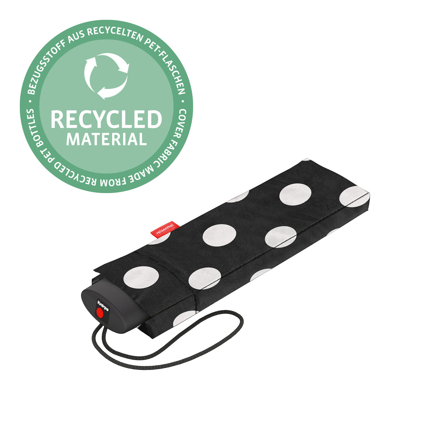 Reisenthel Taschenschirm – Ø 99 cm, L 24 cm – Dots Weiss – Stahl – Recyceltes Material