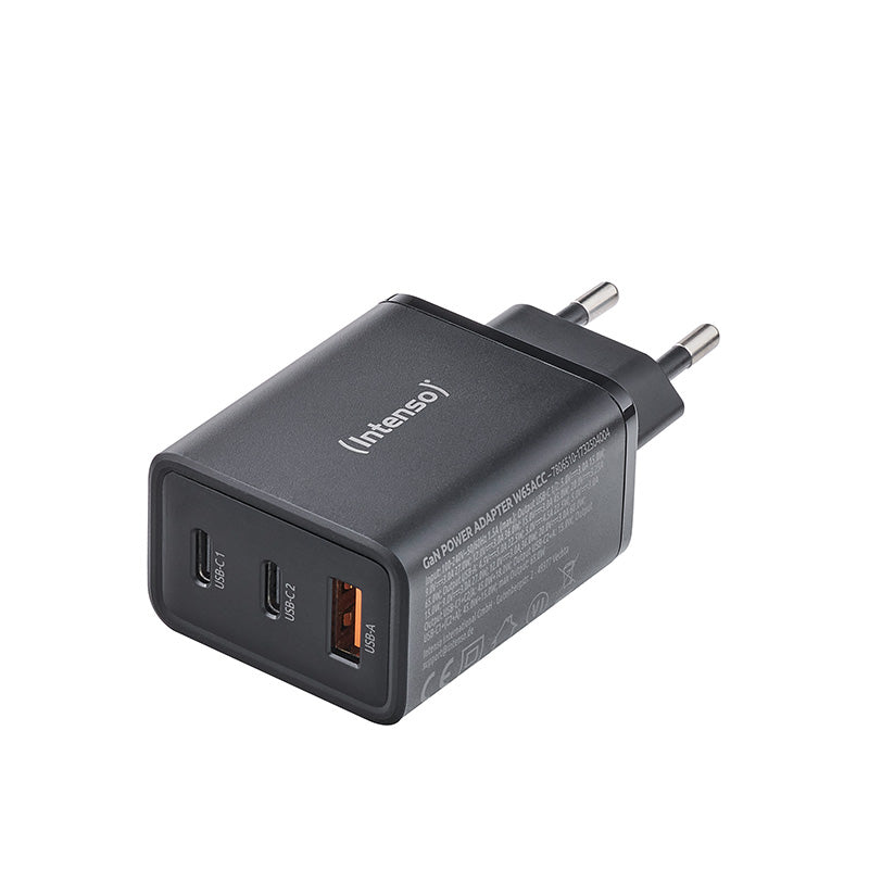 Intenso W65ACC USB-Wandladegerät 65 W – USB-C×2, USB-A×1 – GaN, Schwarz