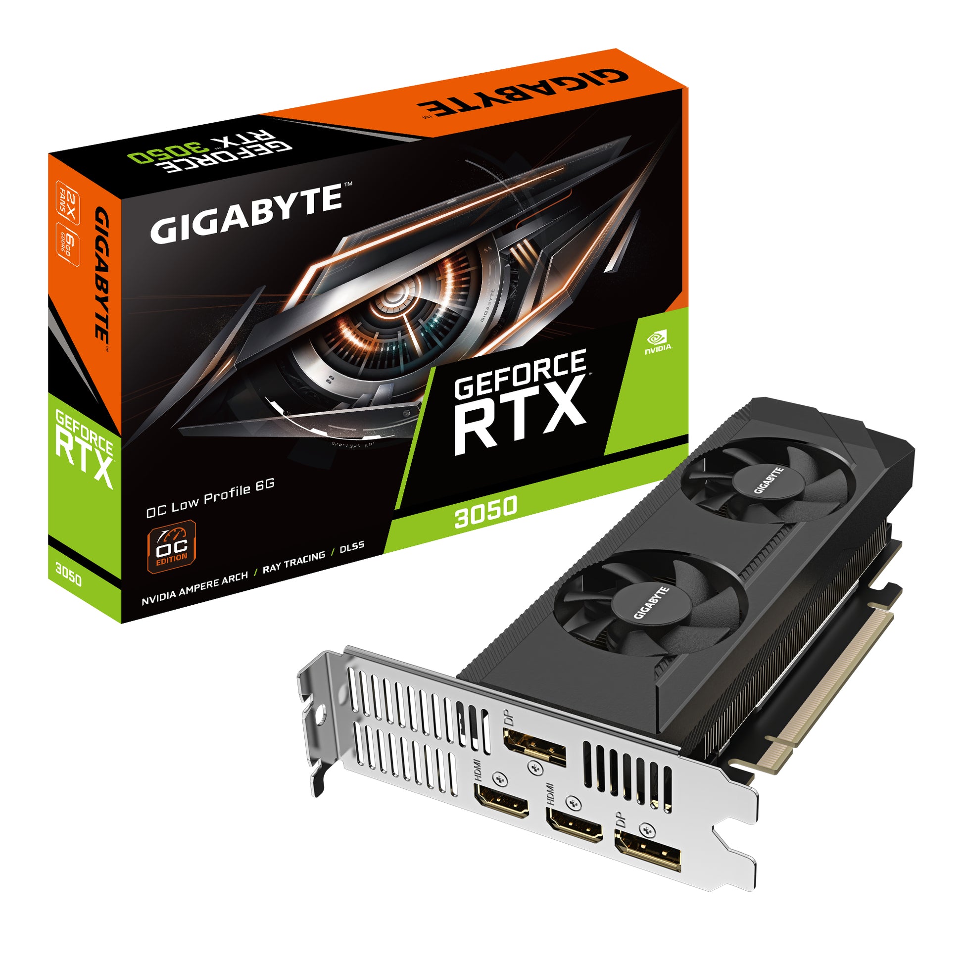 GIGABYTE GeForce RTX 3050 OC Low Profile 6G – PCIe Grafikkarte – 2×DP, 2×HDMI, PCIe 4.0