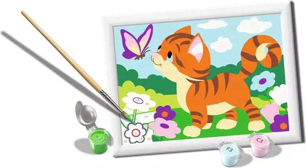 Ravensburger CreArt – Malen-nach-Zahlen-Set – Katze mit Schmetterling – 19 × 14 cm – ab 7 Jahren