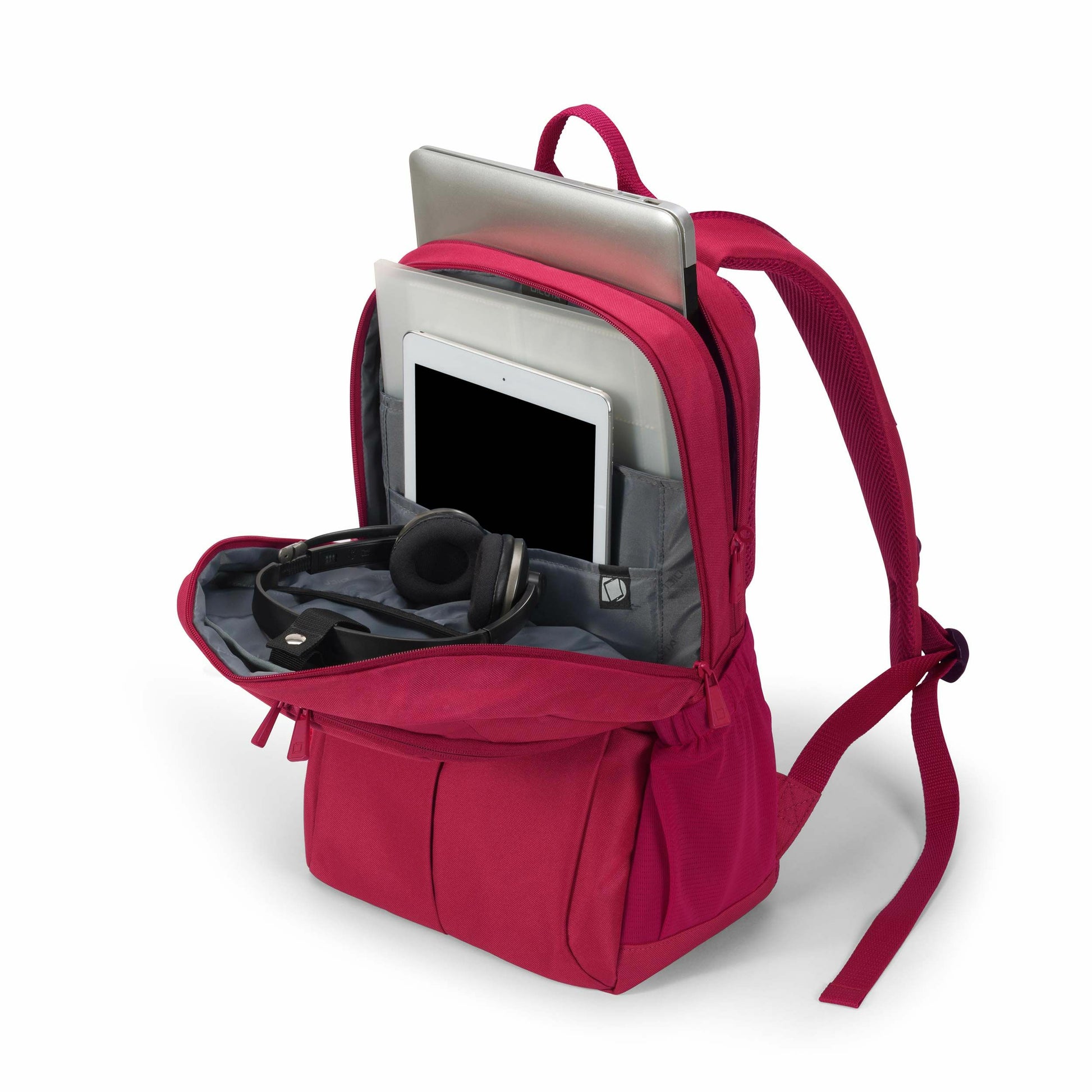DICOTA Notebook-Rucksack ECO SCALE – 19,5 l, mit Tablet-Fach, rPET-Polyester – Rot, 295 × 450 × 170 mm