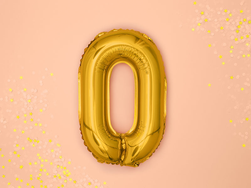 PartyDeco Folienballon Zahl 0 – Gold – 35 cm – Folie – 1 Stk