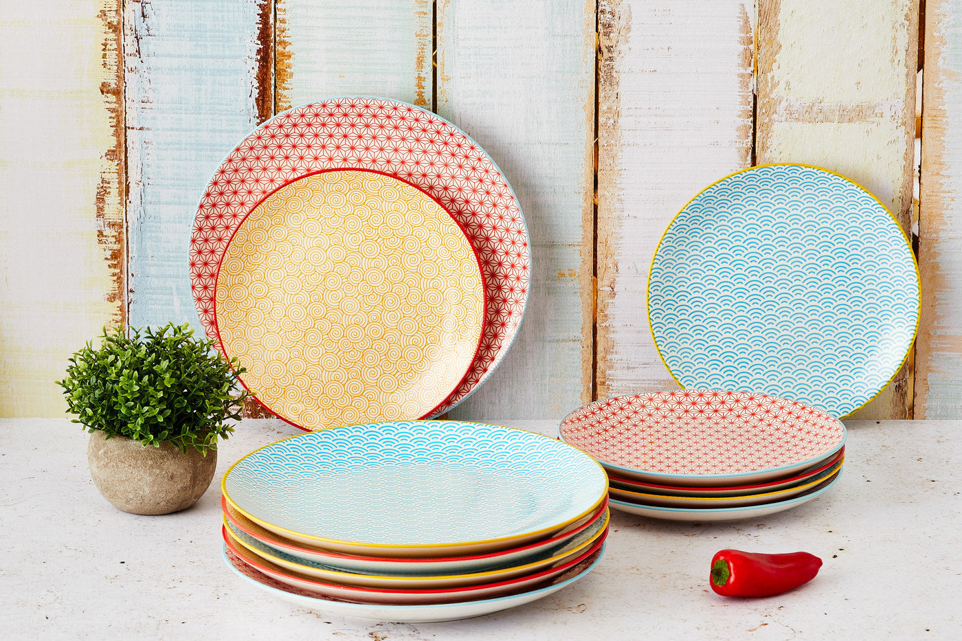 Björn Frühstücksteller – Porzellan, blau, rot, Ø 21,0 cm, 6 Stück
