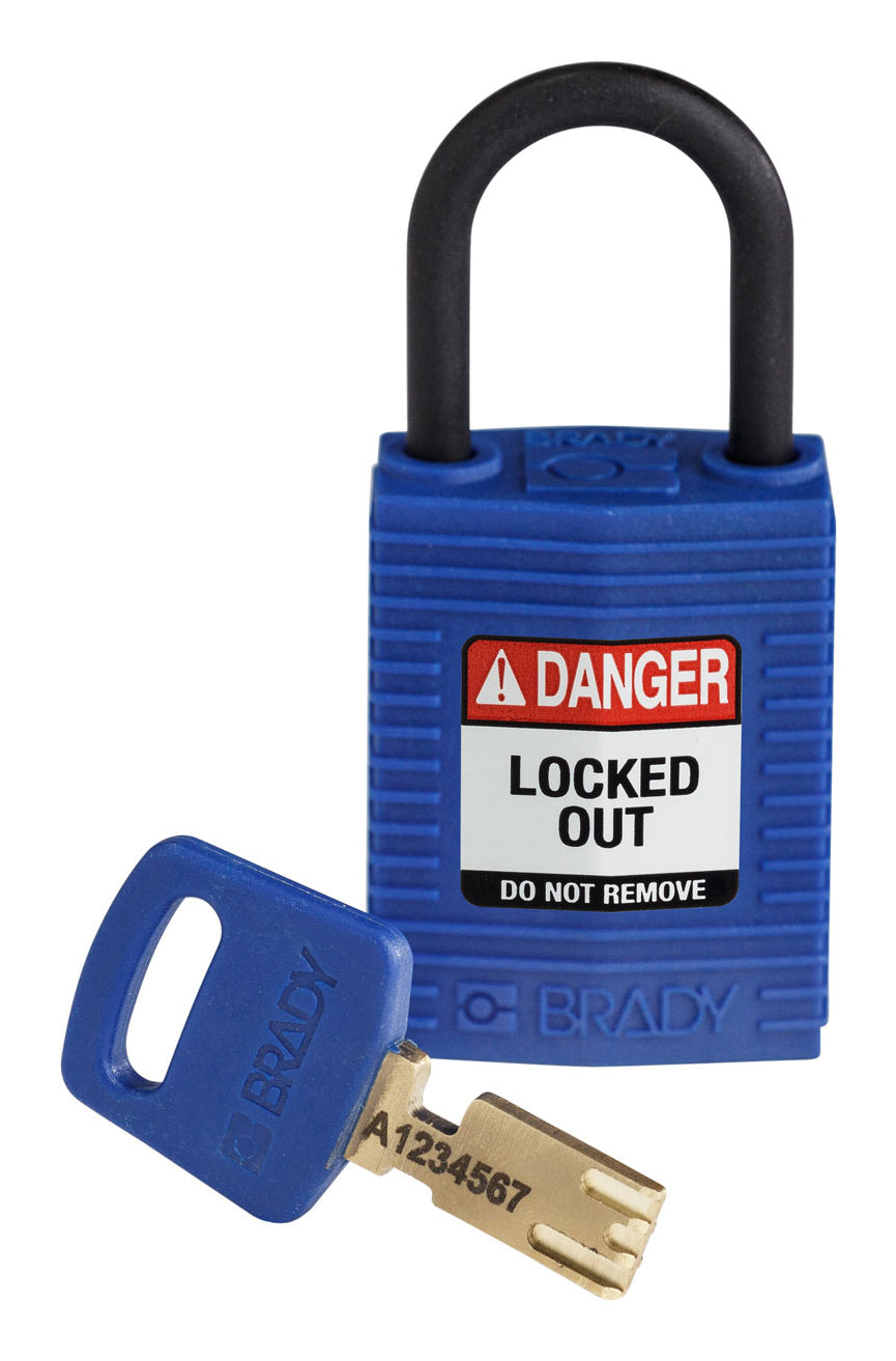 Brady SafeKey Mechanisches Vorhängeschloss – Nylon, Bügel 25,4×17,8 mm, Schäkeldurchmesser 4,7 mm, Blau