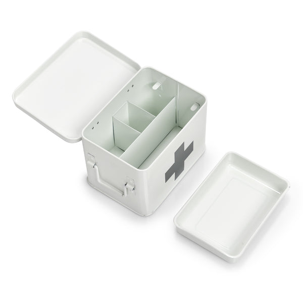 Zeller Present Aufbewahrungsbox (mit Deckel) – Metall – Weiss – 4 Fächer – 160 × 160 × 215 mm