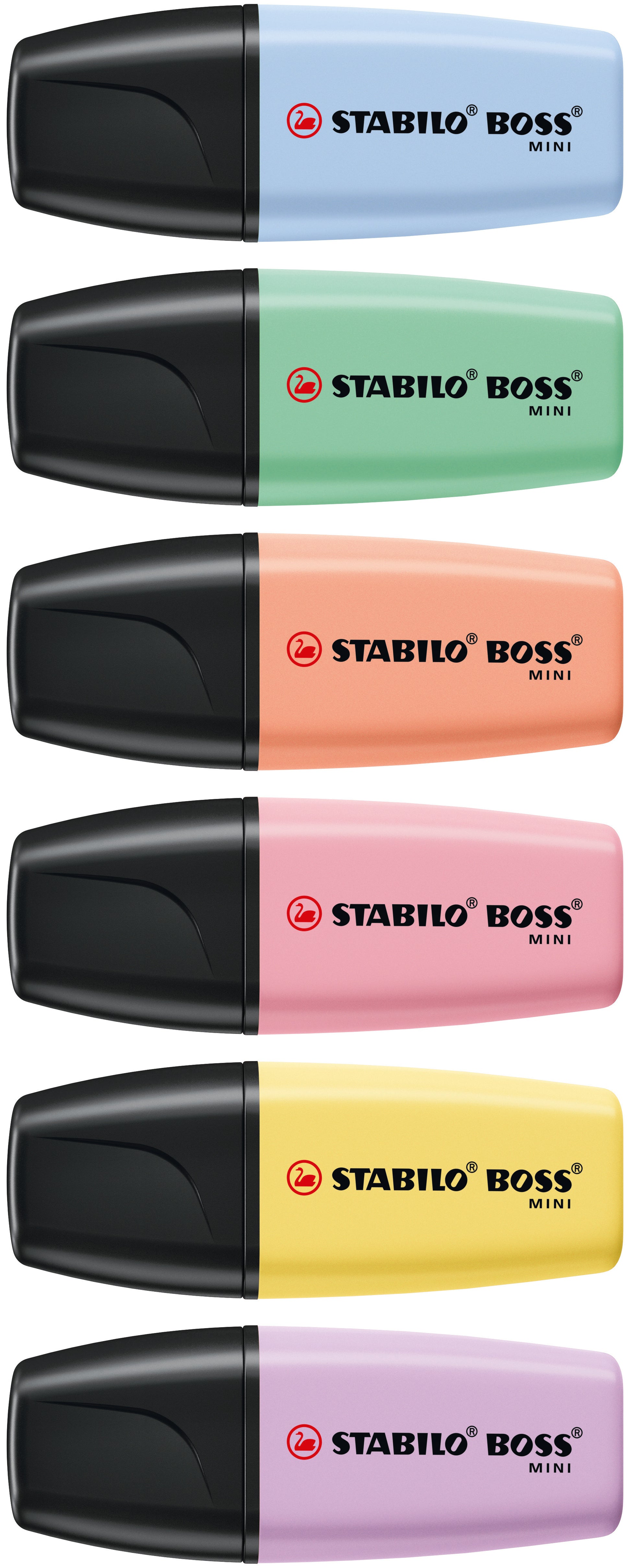STABILO BOSS Textmarker Mini Set 6 Pastellfarben – Keilspitze, 2–5 mm