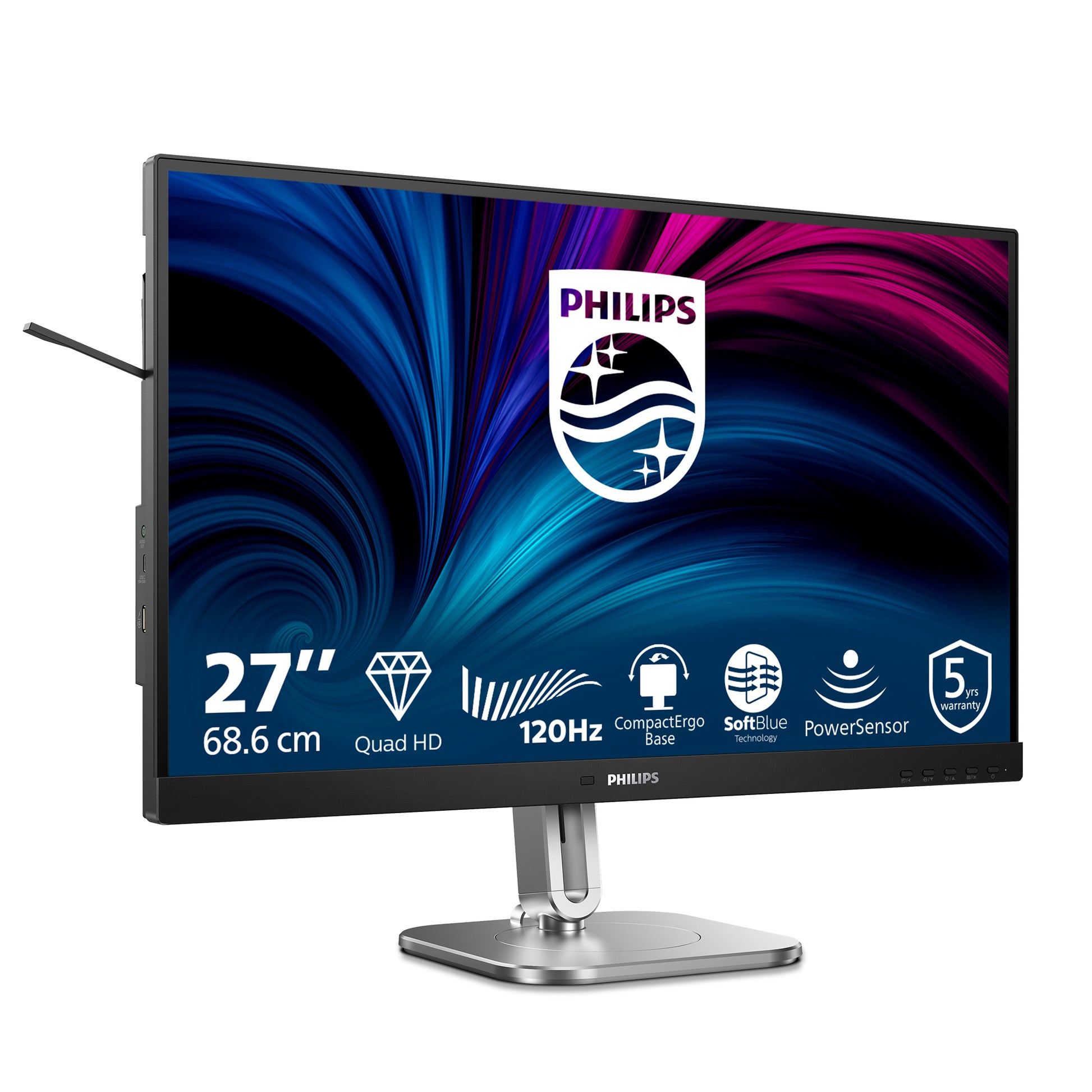 Philips 27B2N4500/00 – Monitor, 27", 120 Hz, 350 cd/m², Adaptive Sync, Integrierte Lautsprecher, USB-Hub, Grau