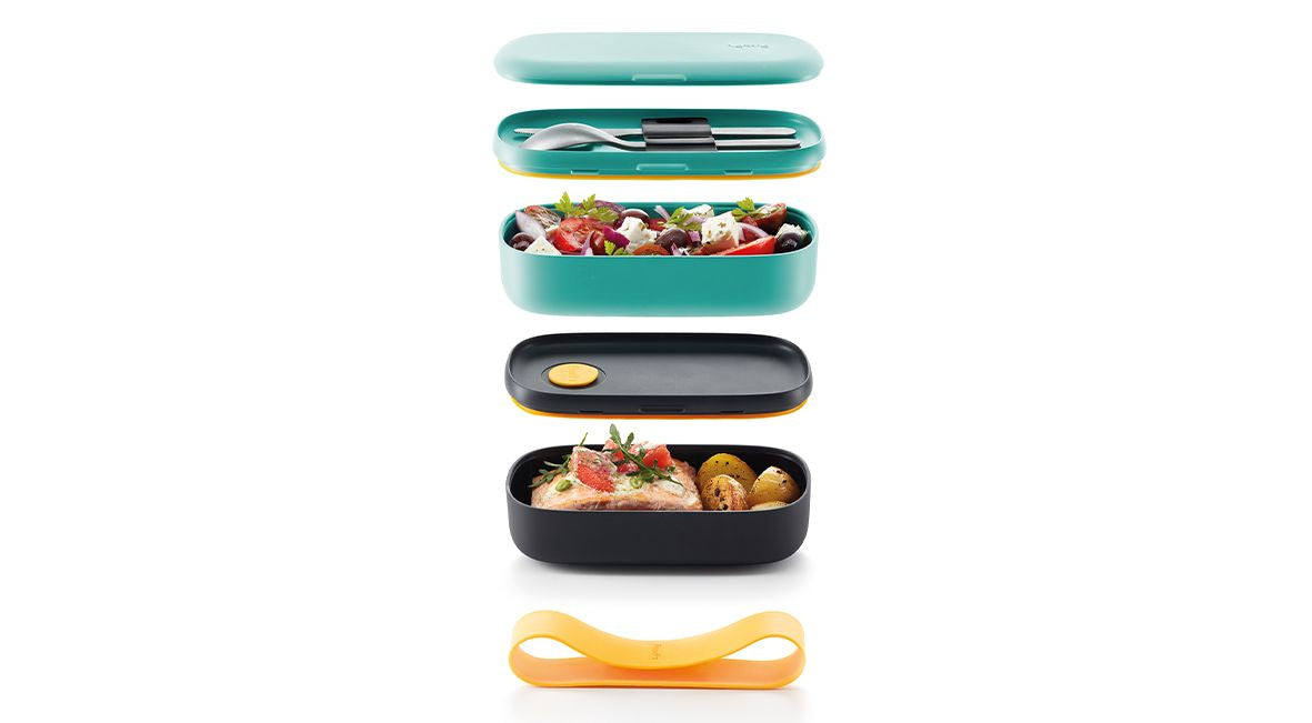Lékué Lunchbox – 1 l, 10.0 × 19.2 × 11.0 cm, Kunststoff (PP), türkis, abnehmbarer Deckel, spülmaschinenfest