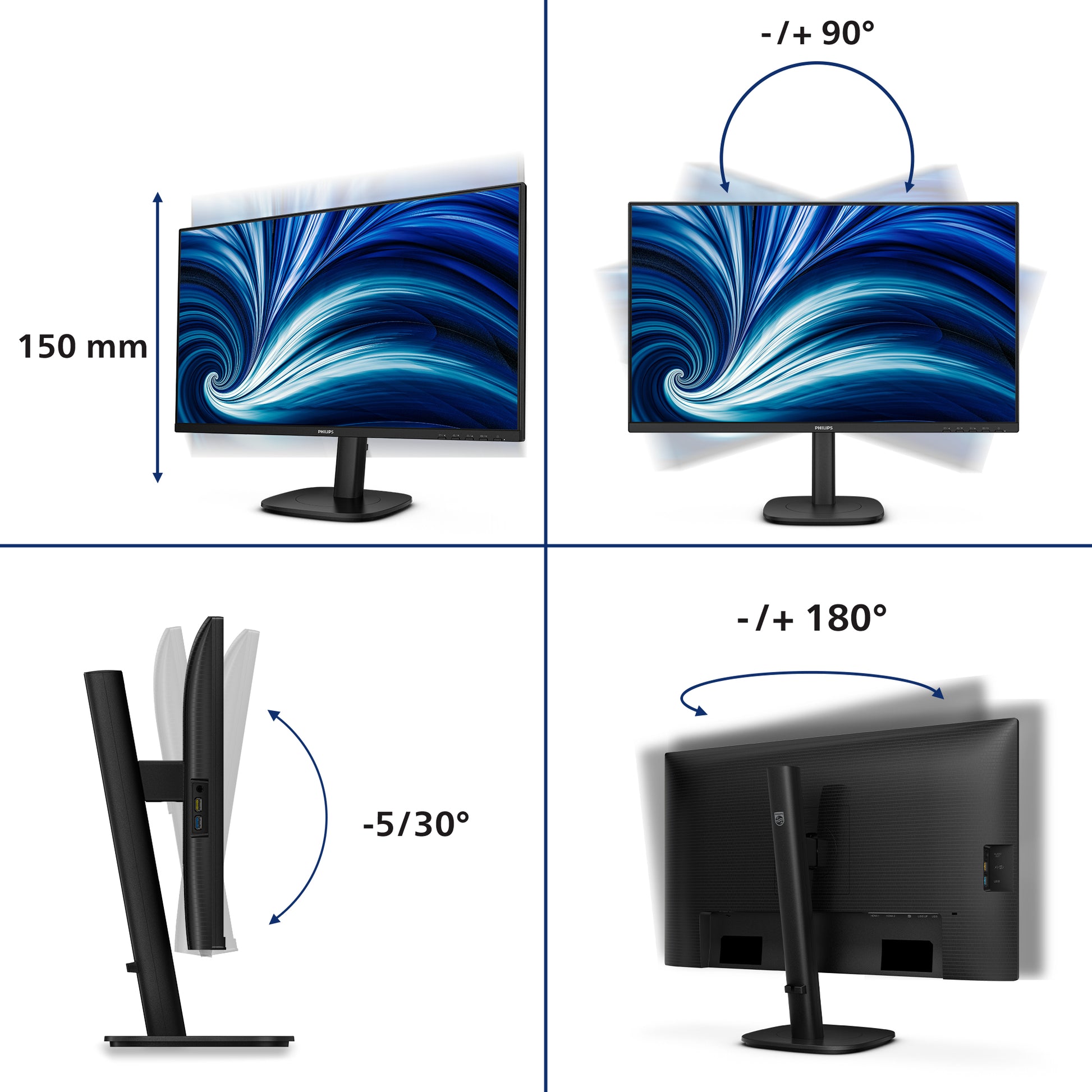 Philips 27B2N3500J/000 – Monitor, 27", 350 cd/m², höhenverstellbar, USB-Hub, integrierte Lautsprecher, schwarz