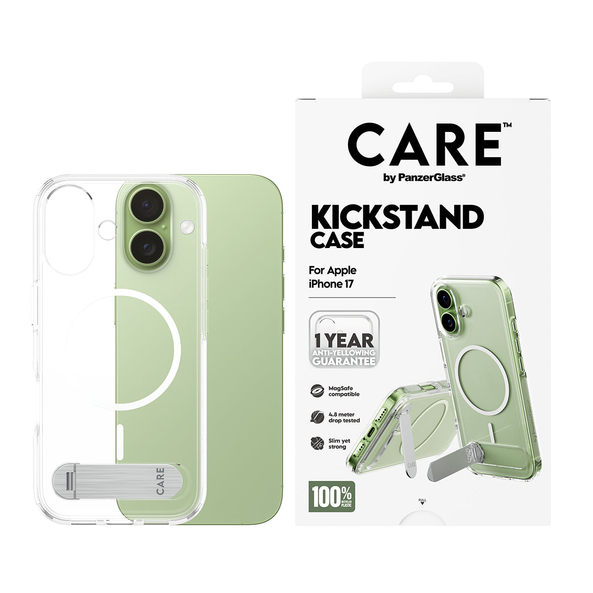 PanzerGlass Backcover CARE – für Apple iPhone 17 – transparent – MagSafe-kompatibel, mit Kickstand