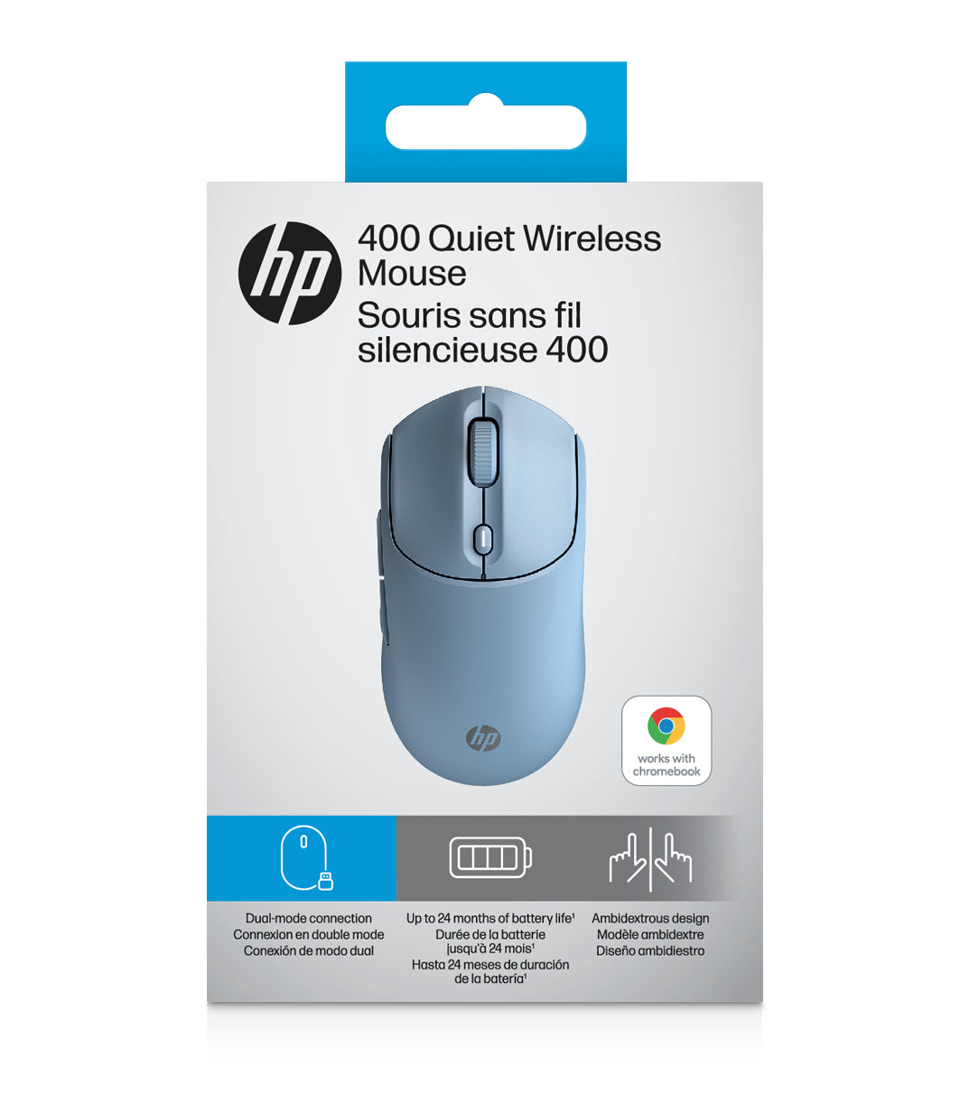 HP 400 Leise – Maus – Kabellos (Bluetooth/2,4 GHz), 6000 DPI, Beidhändig, Blau