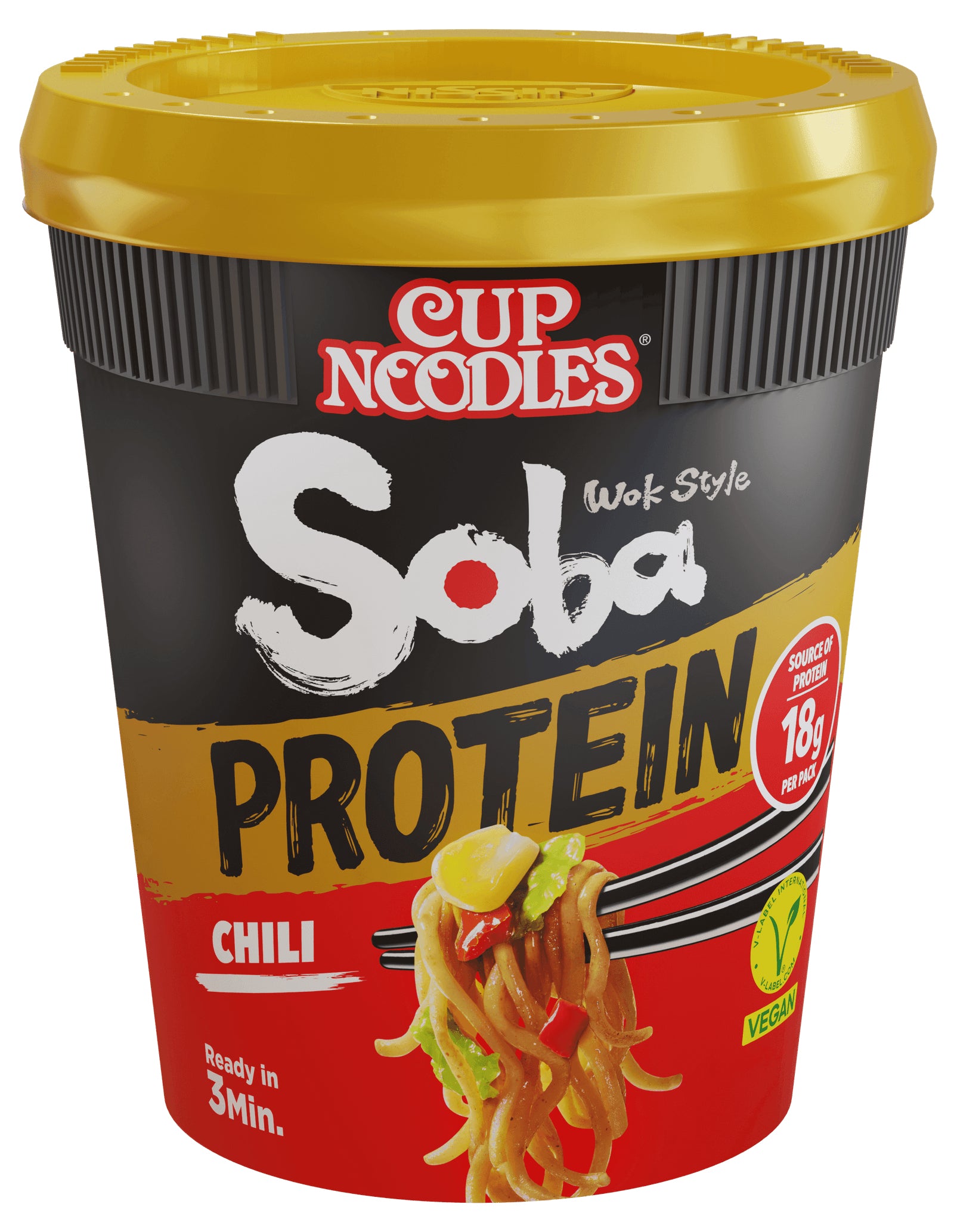 Nissin Food Nissin Soba Instantnudeln Chili, vegan, proteinreich Becher – 93 g