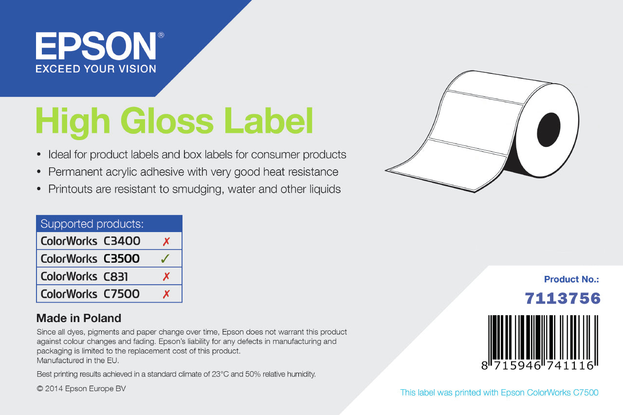 Epson Etikettenrolle, 76 mm × 51 mm, Hochglanz, 610 Etiketten