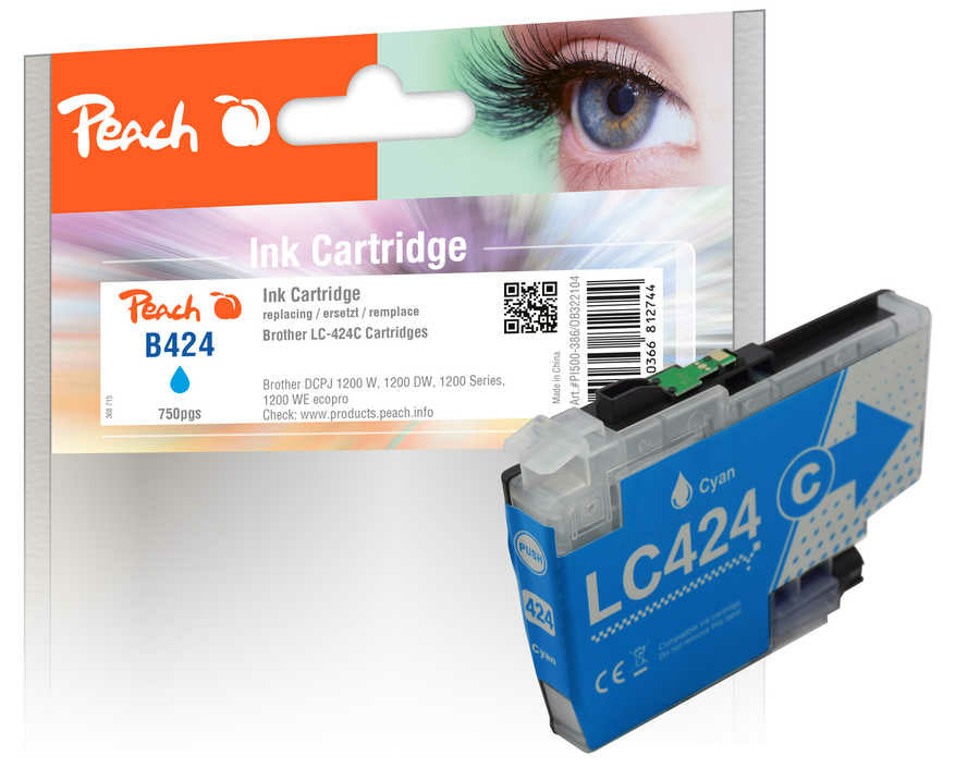 Peach LC-424 Cyan Tintenpatrone (Kompatibel) – 750 Seiten – für Brother DCPJ 1200 W/DW/WE
