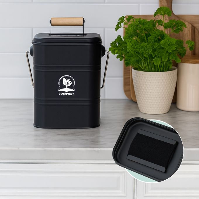 Relaxdays Komposteimer – 3,5 l – Metall, rechteckig – Schwarz