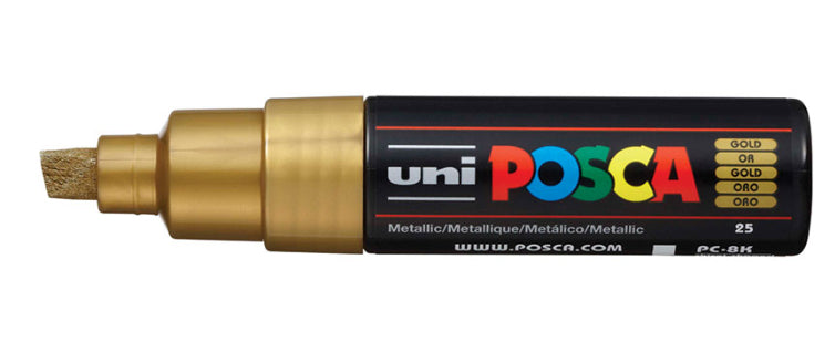 Uni-Ball POSCA Kreativ-/Pigmentmarker – Keilspitze 8 mm, gold, 1 Stk., deckend, lichtbeständig – für viele Oberflächen
