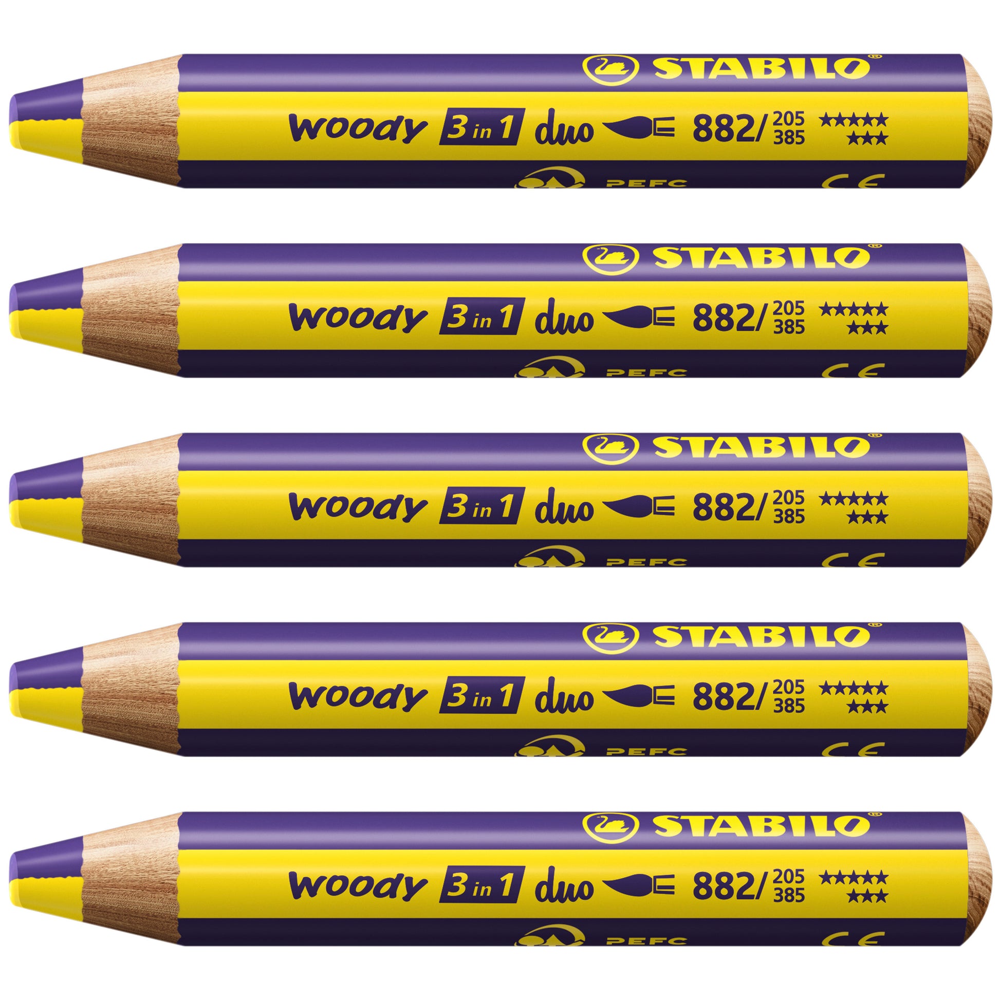 STABILO Buntstifte woody 3 in 1 duo – 3-in-1, Minen-Ø 10 mm, 5 Stk., mit Spitzer