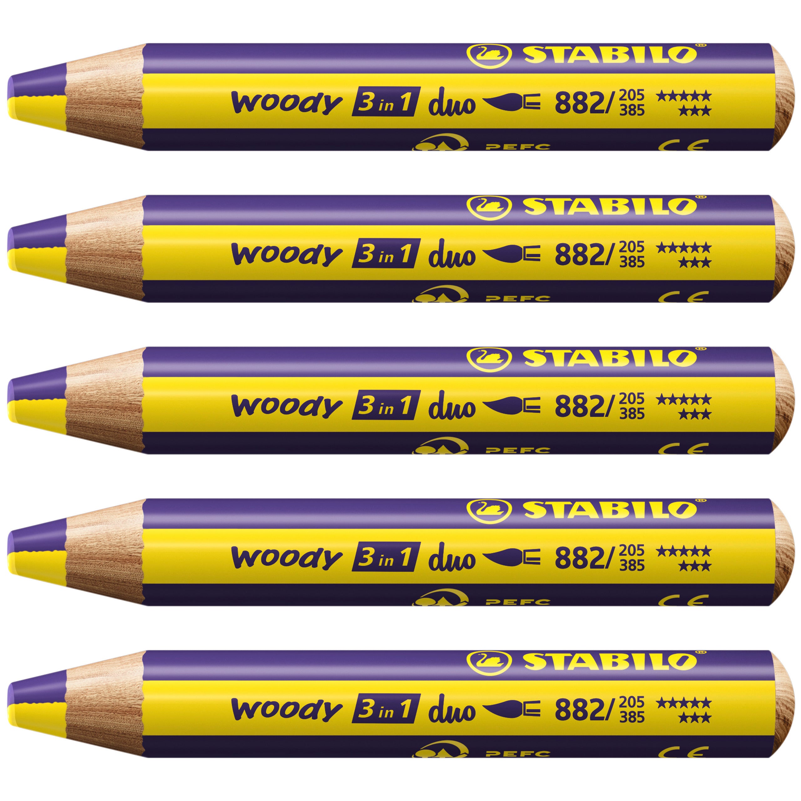 STABILO Buntstifte woody 3 in 1 duo – 3-in-1, Minen-Ø 10 mm, 5 Stk., mit Spitzer