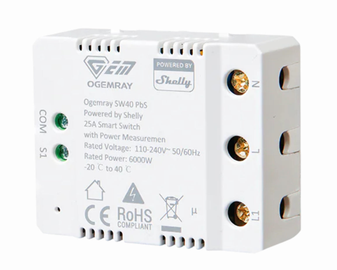 Shelly Ogemray – Zubehör – Schaltaktor, 25 A, Leistungsmessung, WLAN, Bluetooth
