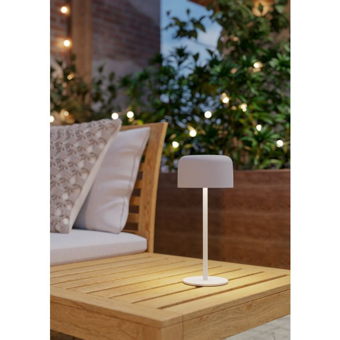 EGLO Tischleuchte Aussen – 30 cm, 270 lm, 3000 K – IP44 – Akku & Solar – Touch, USB-C, dimmbar – Weiss, Stahl