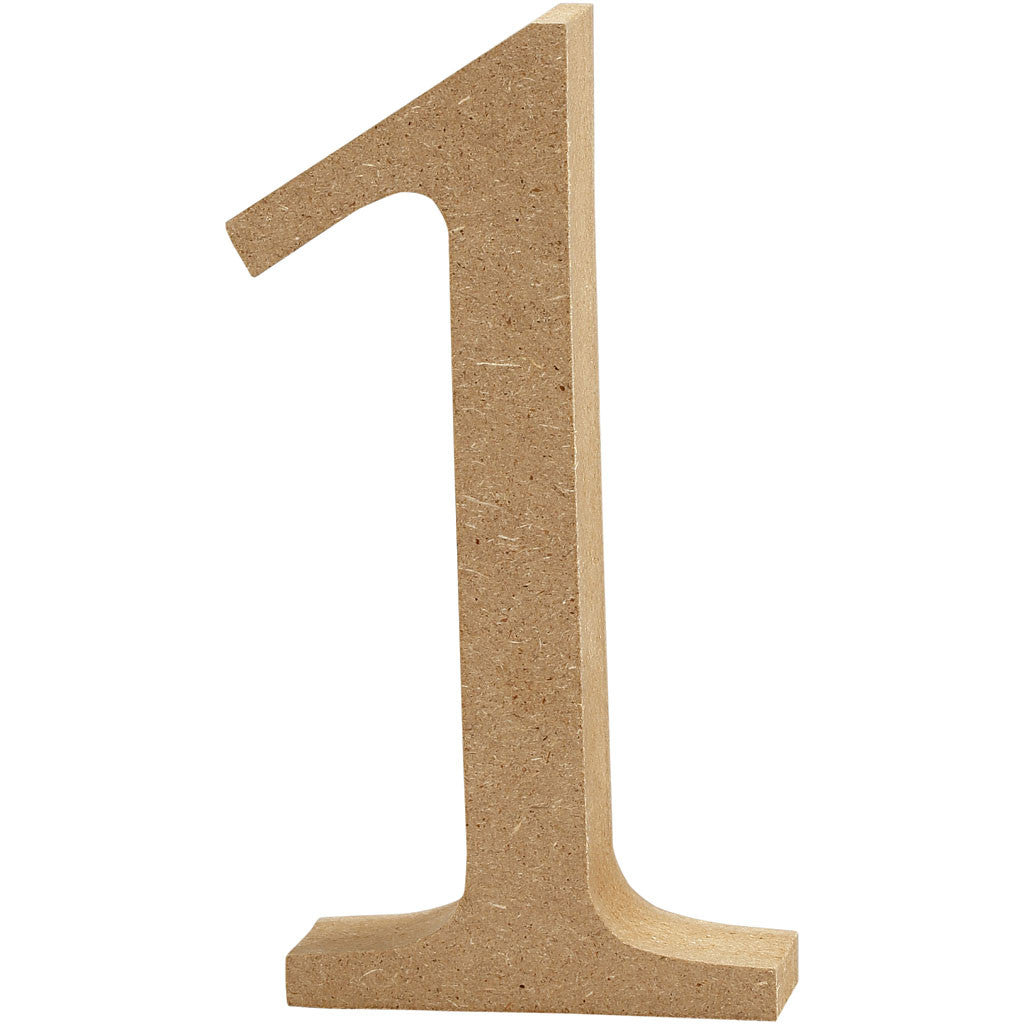 Creativ Company Holzzahl, Mischholz/MDF, Hellbraun, 13 × 13 × 2 cm, 1 Stück, Zahl 01