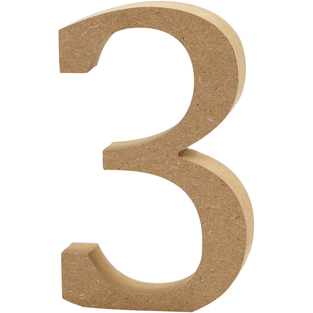 Creativ Company Holzzahl, Mischholz/MDF, Hellbraun, 2 × 13 × 13 cm, 1 Stk., Zahl 3