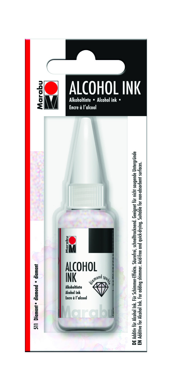 Marabu Alcohol Ink Diamant Alkoholtinte – Silber 511, Perlglanz, schnelltrocknend – 20 ml