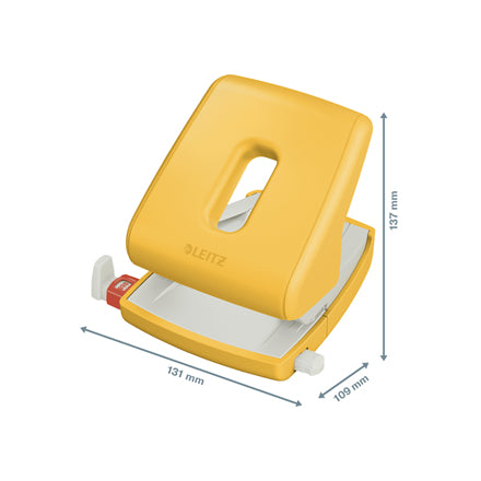 Leitz Bürolocher Cosy 50040019 – 2-Loch, Lochabstand 80 mm, 30 Blatt, bis A4, Ø5,5 mm – Gelb – Metall