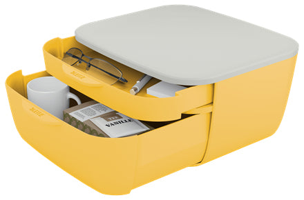 Leitz Cosy Schubladenelement – 2 Schubladen, für A4, mit Deckel, weiss/gelb, B 251 × H 143 × T 275 mm