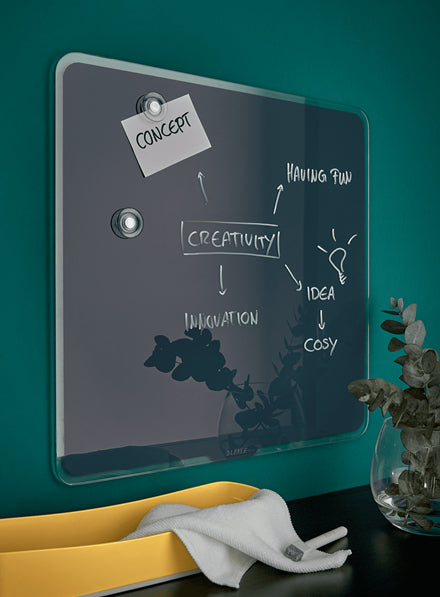 Leitz Cosy Glasboard – 45 × 45 cm, grau