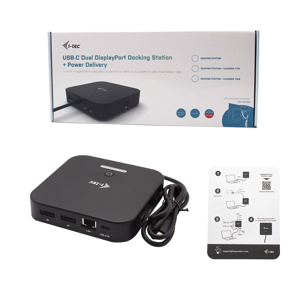 i-tec Dockingstation – USB-C, 2× DP, 5× USB-A, 100 W PD, GbE, 3,5 mm Audio, für Windows/Mac/Linux