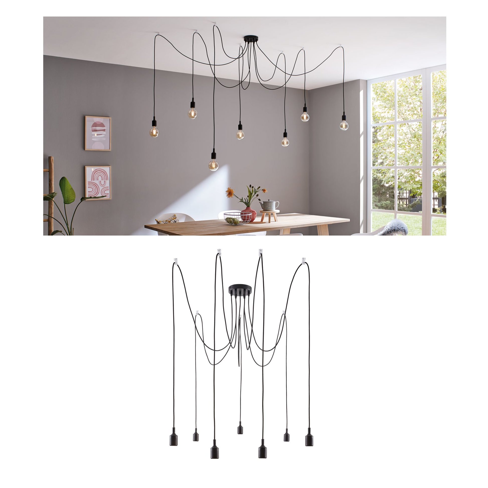 Paulmann Pendel Neordic Ketil – Ø 15 × 20 cm, 140 W, dimmbar, schwarz, 7× E27