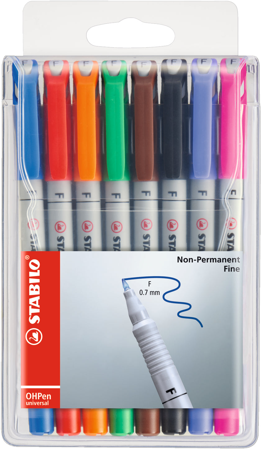 STABILO Non-Permanent-Marker – fein 0,7 mm – sortiert – 8er-Set – feucht abwischbar