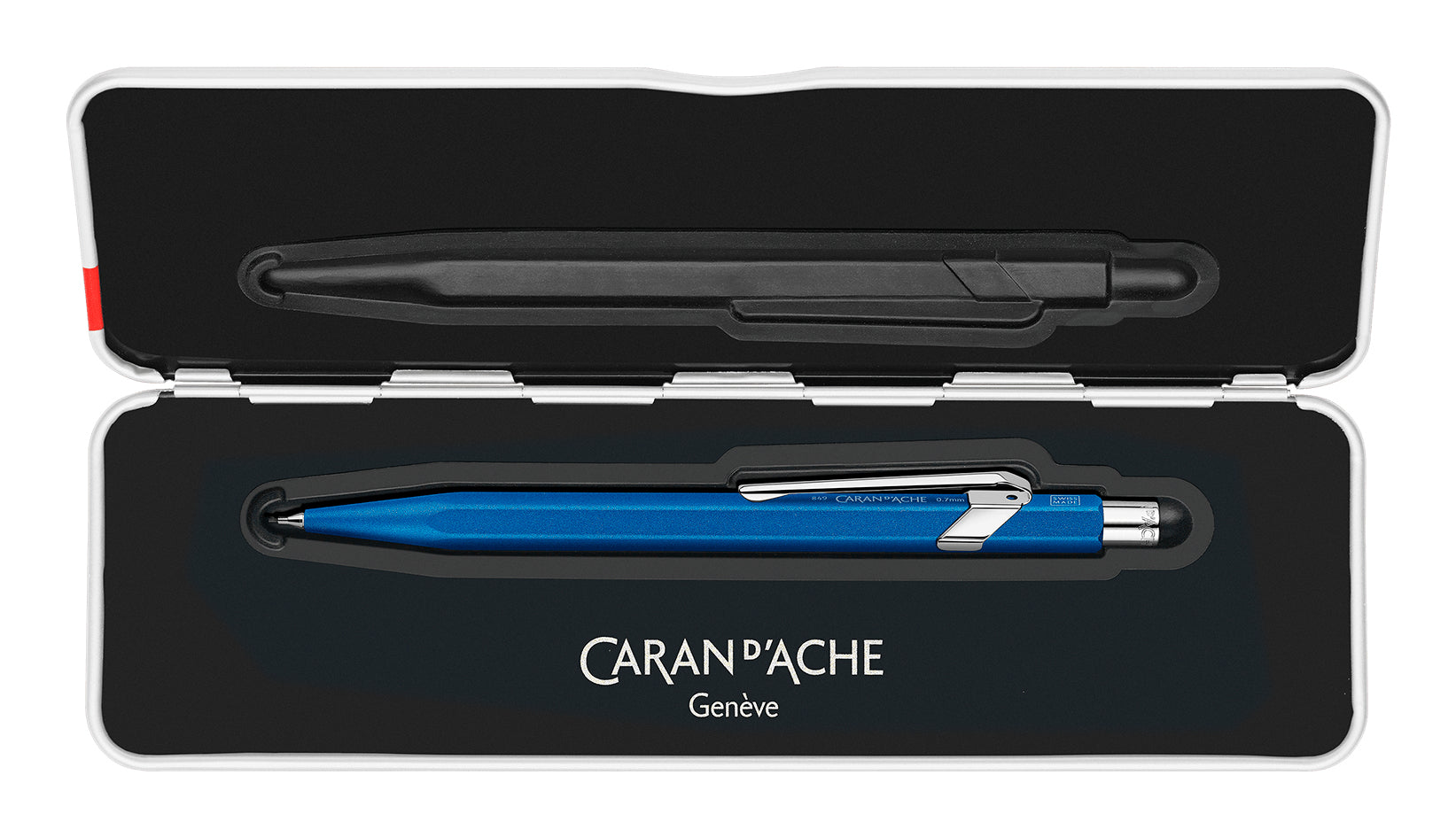 Caran d-Ache 849 Colormat-X Druckbleistift – 0,7 mm – Aluminium – Blau – Mit Radierer