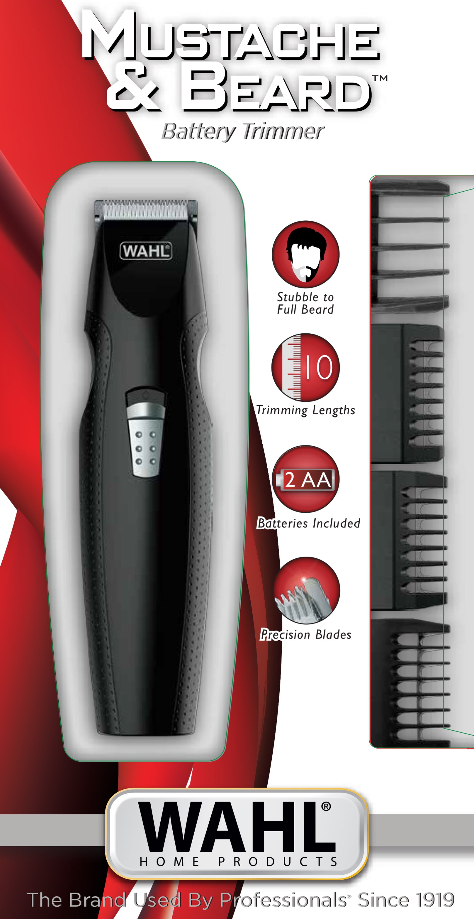 Wahl Bartschneider – 9 Längeneinstellungen, 0,7–12 mm Schnitt – Batteriebetrieben, Schwarz